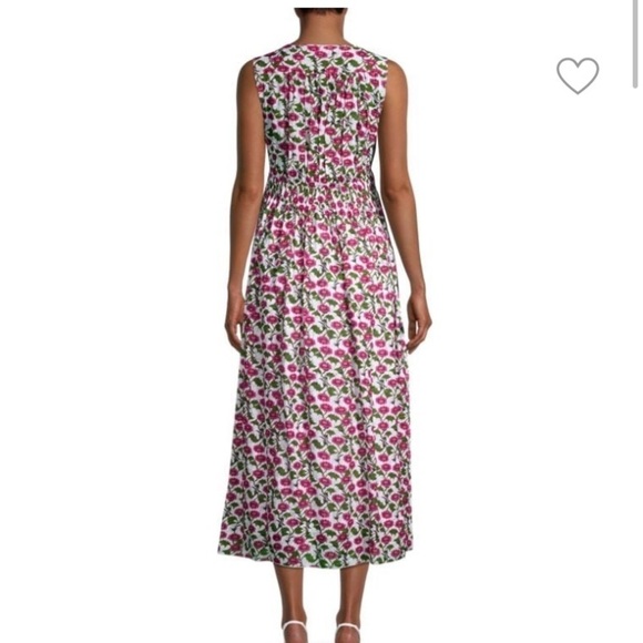 Roller Rabbit Dakini Lune Floral Maxi Dress Sleeveless Pleated White Green Sz L - Picture 5 of 14